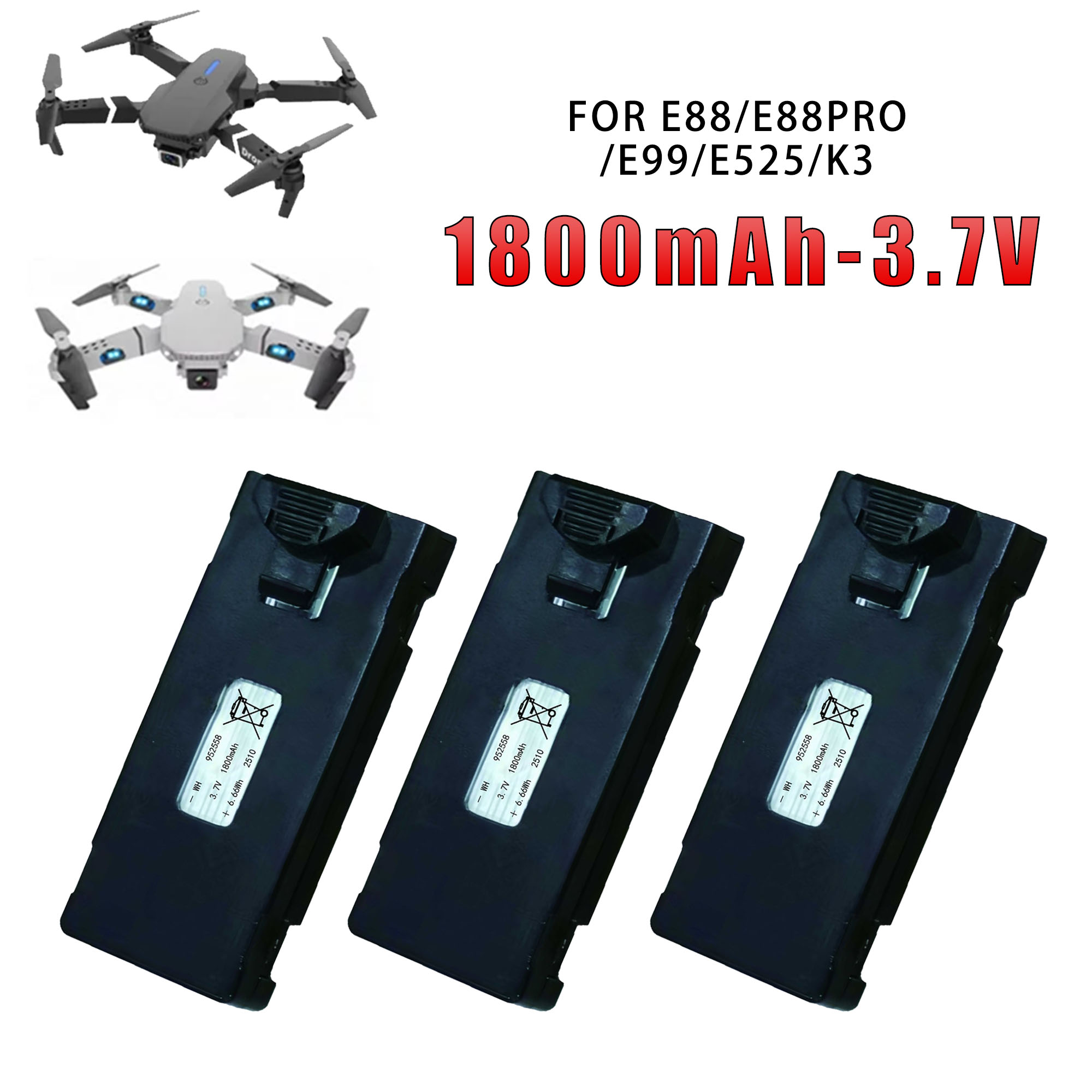 Eachine Drone E58 - E88 3.7V 1800mAh โรงงานดั้งเดิม E88/E99/E525/K3 โมดูลโดรนควอดคอปแบบพับได้แบตเตอรี่อเนกประสงค์